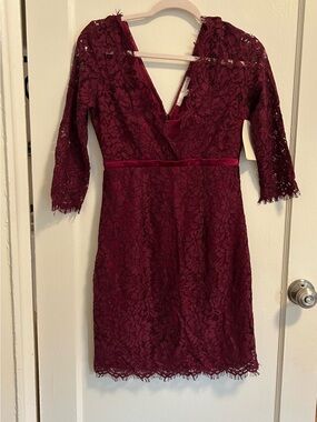Boston Proper Burgundy Lace Long Sleeve Dress